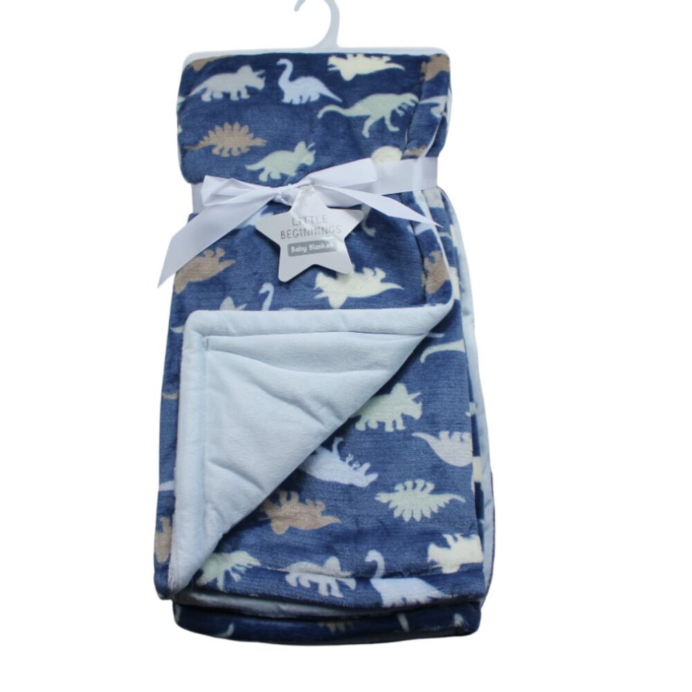 Little Beginnings Blue Dinosaur Baby Blanket Infant Boys Dino Soft Plush NWT